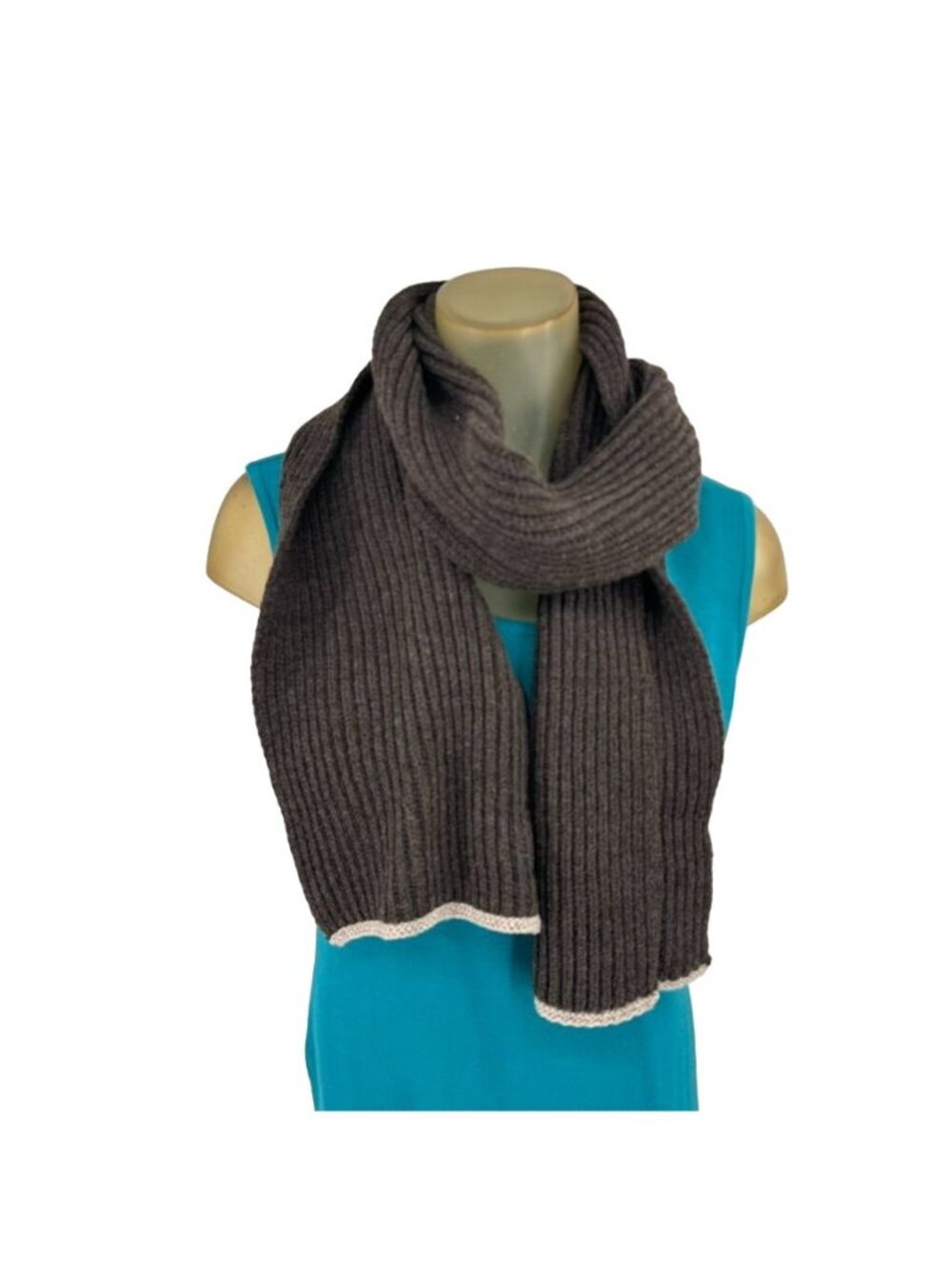 Coyuchi Brown Ribbed winter 100% Wool sweater Scarf wrap 9 X 70